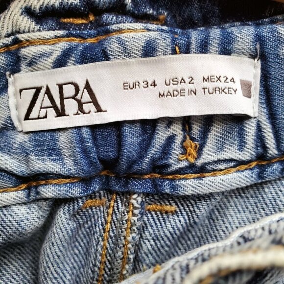ZARA High-Waisted Paperbag Baggy Blue Jeans Style Z1975 Size 2 - Picture 10 of 16